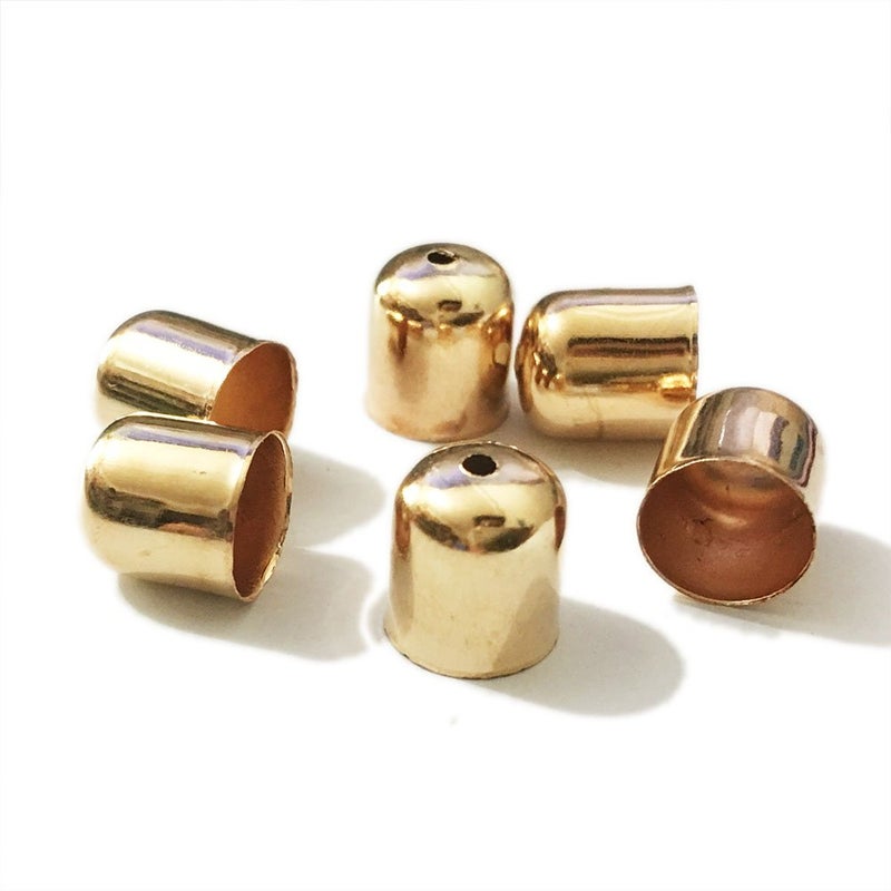 zhiteng 50pcs Tassel Caps Charms Crimps End Beads Caps Leather Cords Buckle Tip (6x7mm, KC Gold Plated) - Image 1